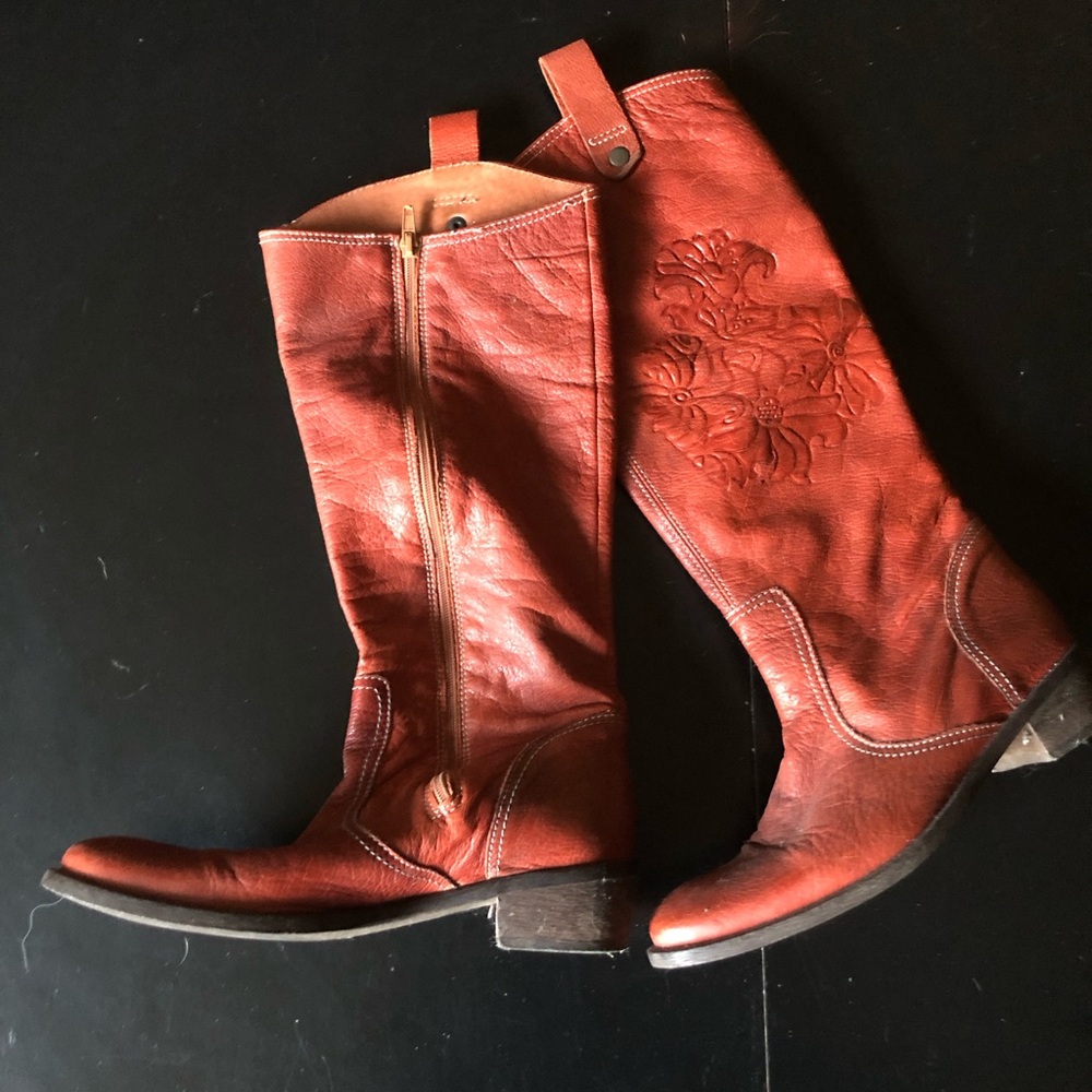 Vintage Western Boots With Floral Embossing